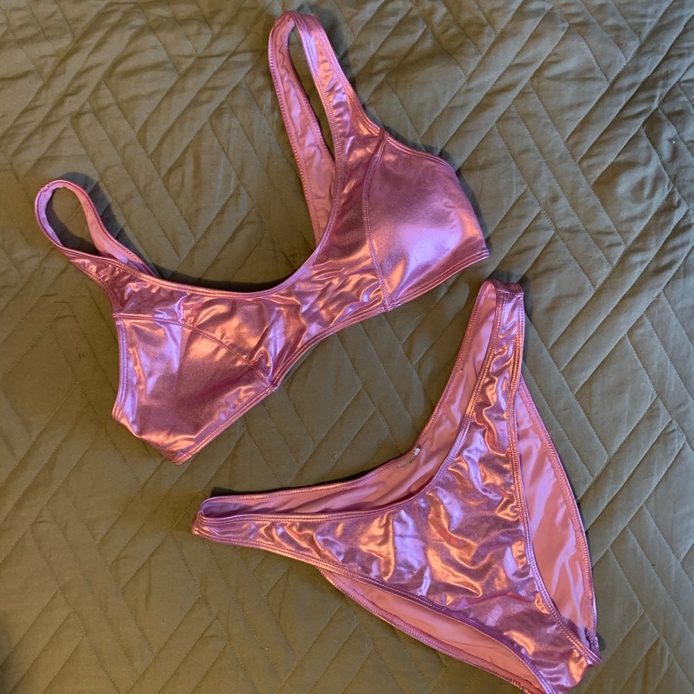 Forever 21 pink metallic bikini XL